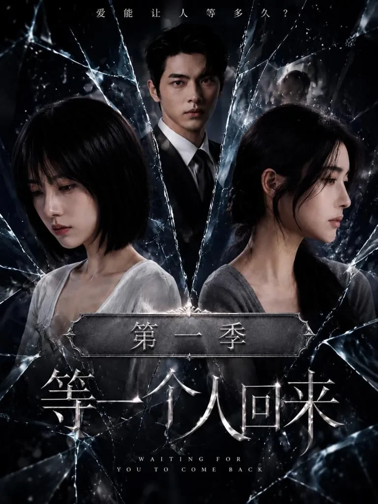 都市情感短剧封面，碎玻璃前的三个人物